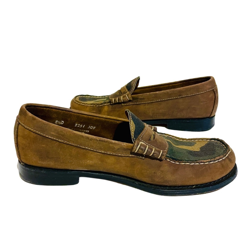 G.H. Bass Brown Leather & Camo Weejuns Penny Loafers Men's 8.5 D Shoes